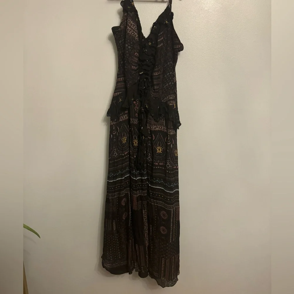 Anthropologie Black Maxi Dress with Intricate Patterns and ruffles medium - Picture 4 of 5